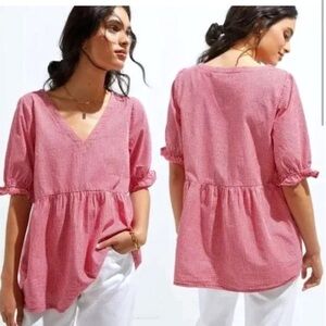 Anthropologie Maeve Gingham Tunic Top Blouse, Red m